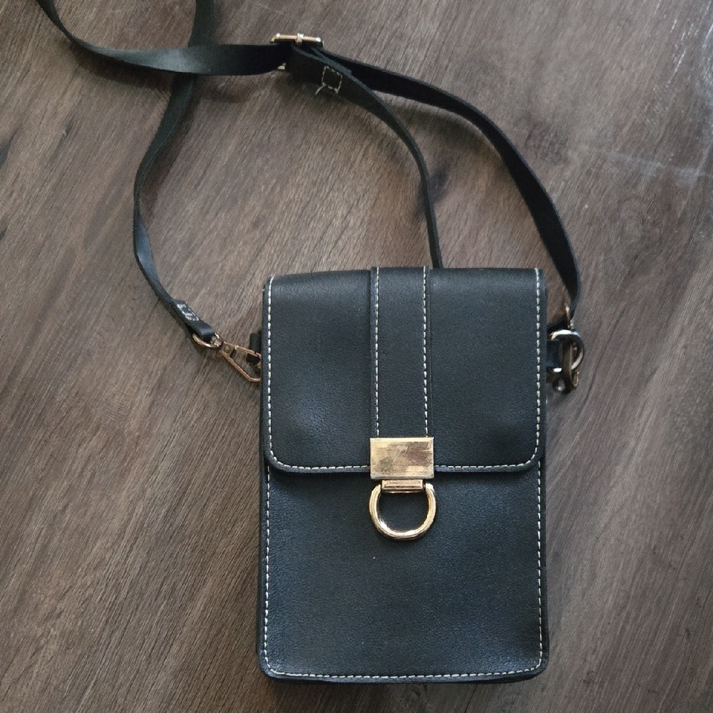 Black Crossbody Bag with Gold Accent